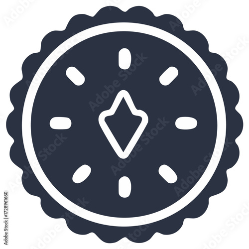 Stylized dark blue compass with white directional markers and a diamond pointer