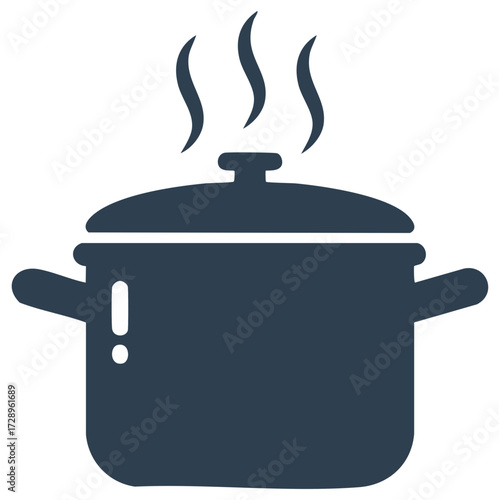 Modern graphic icon of a steaming cooking pot with lid representing hot food and kitchen activities