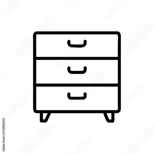 Wood and metal furniture icon set showing a chest of drawers, a cabinet, and an office filing unit for document storage