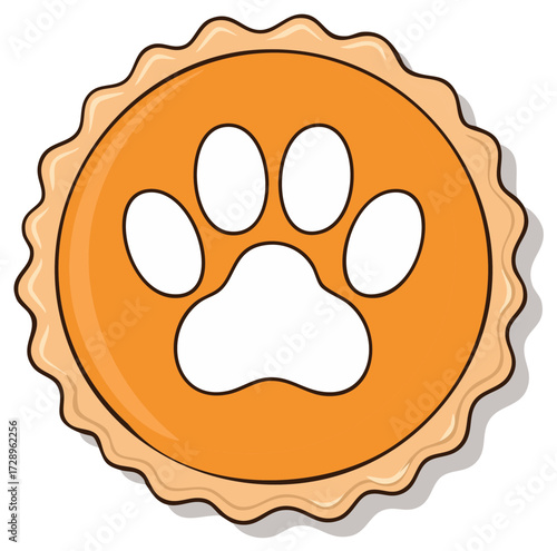 Round Orange Label with Dog Paw Animal Footprint Animal Lover Logo Sign