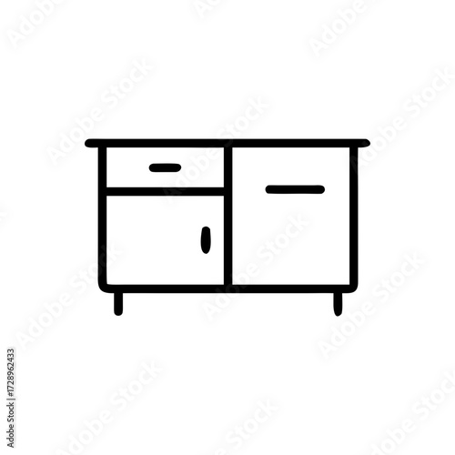 Clean, minimalist line art illustration of a cabinet, ideal for use in interior design layouts and furniture catalogs