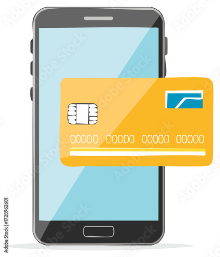Modern Phone with Gold Credit Card: Online Banking, Payments and Finance