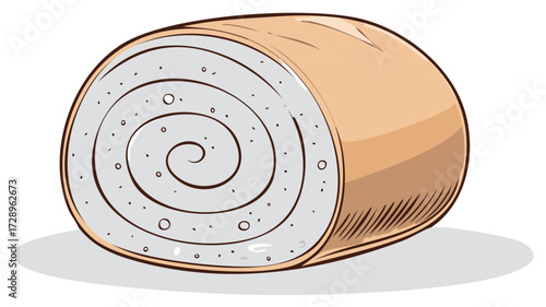 Illustration of a stylized Swiss roll cake dessert food design with a spiraled interior.