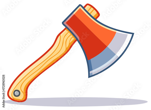 Stylized Axe with Wooden Handle and Red Blade for Wood Cutting and Forestry Tasks Illustration