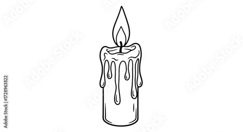 Burning candle with dripping wax, hand drawn style