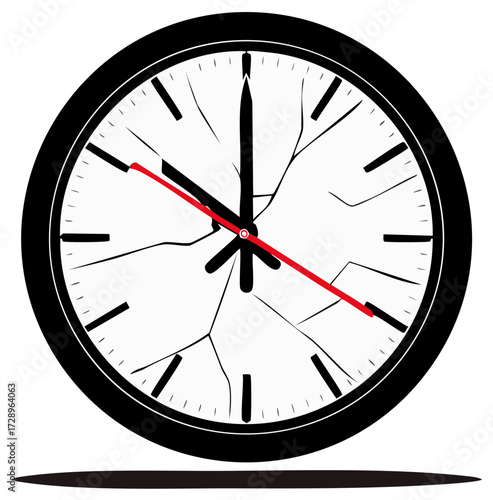 Broken clock with a cracked face vector illustration symbolizing the end of time or a deadline