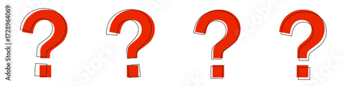 Four red question marks on white background.