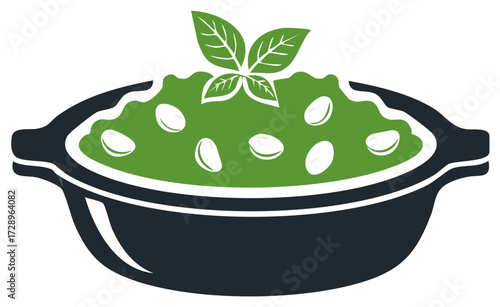 Vibrant Green Dip or Soup in a Rustic Bowl Garnished with Fresh Basil and White Beans