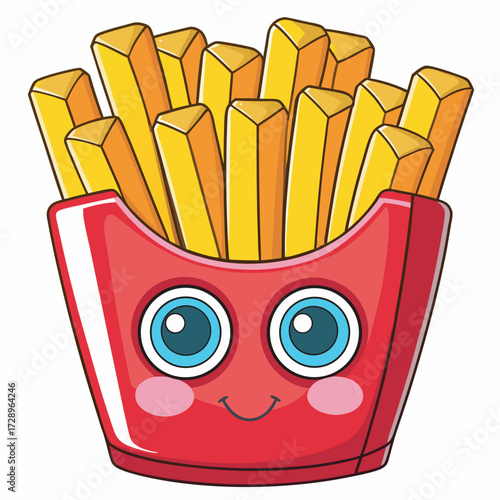 Cute french fries cartoon character with a happy expression