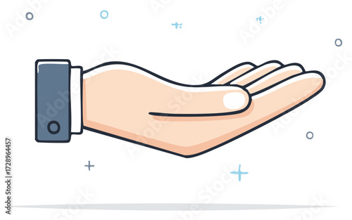 Illustration of an open hand with palm facing upwards receiving something