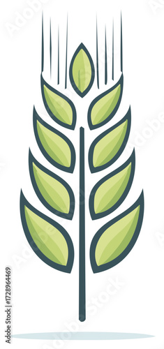 Stylized illustration of a single green wheat stalk with a dark outline and thin vertical lines at the top.