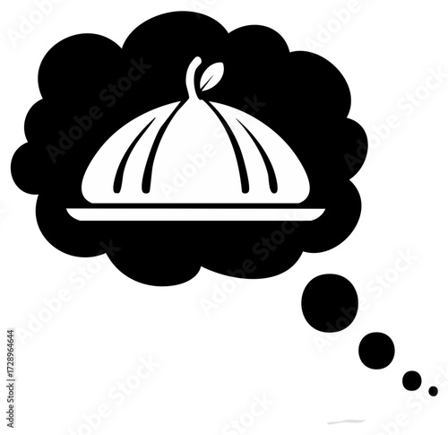 Thought bubble with a food cloche symbol representing craving or dreaming of food