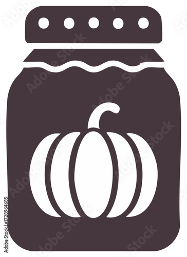 Stylized pumpkin inside a jar icon with dotted lid representing autumn harvest or preservation