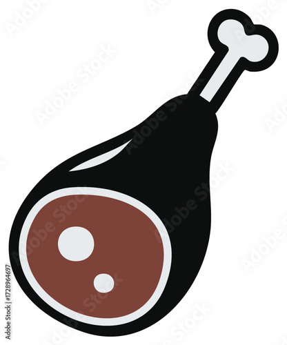 Stylized illustration of a cooked meat leg with a bone and two circular dots