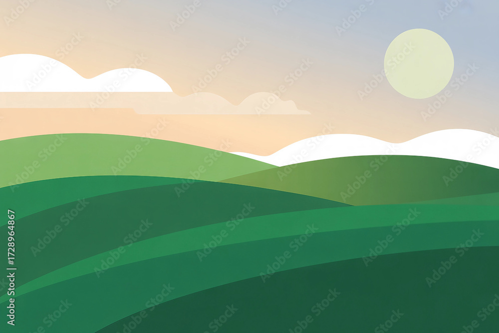 Fototapeta premium Minimalist Rolling Hills Landscape with Moon