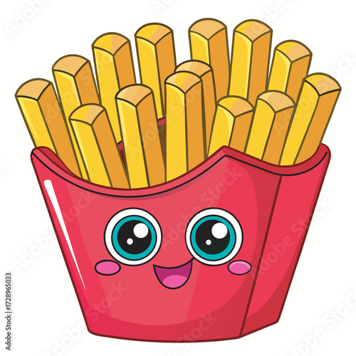 Cartoon french fries in a red container with a cute face