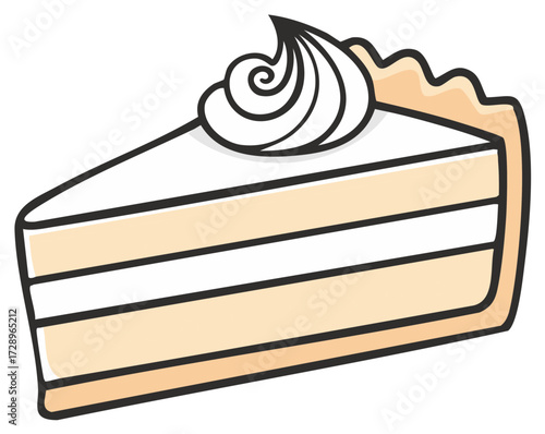 Delectable slice of layered vanilla cake with creamy whipped topping vector illustration