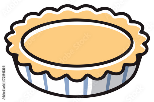 Pie crust illustration with flaky edges in a baking dish for pastry creation