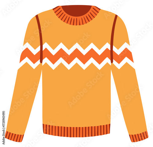 Warm Orange Sweater with White and Orange Zigzag Pattern