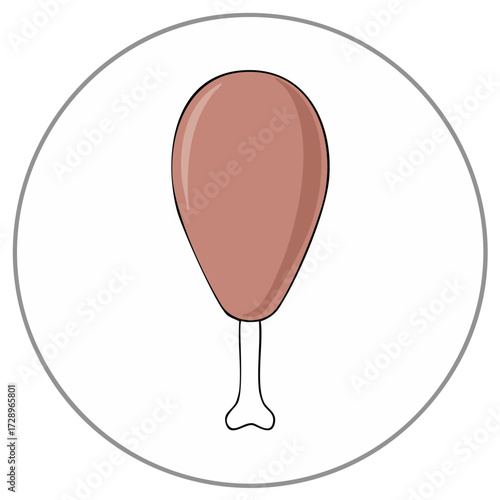Simple cartoon illustration of a cooked chicken leg or turkey drumstick inside a circle