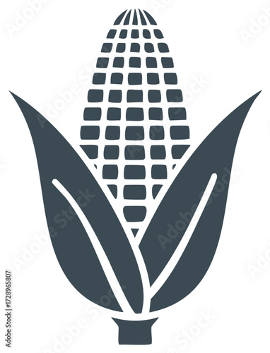 Minimalist ear of corn icon with leaves, a simple vector symbol for agriculture and food