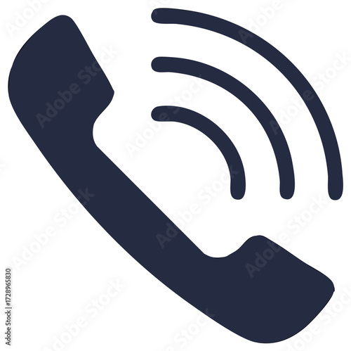 Dark blue telephone handset icon with radiating waves symbolizing a ringing call