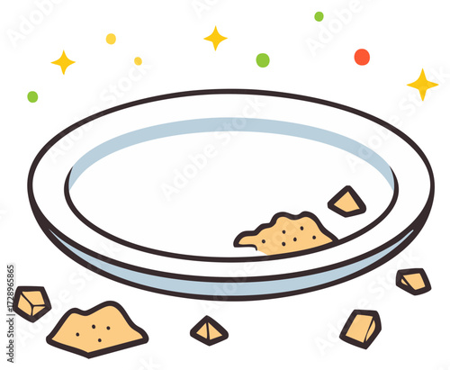 Empty plate with scattered crumbs and sparkling highlights