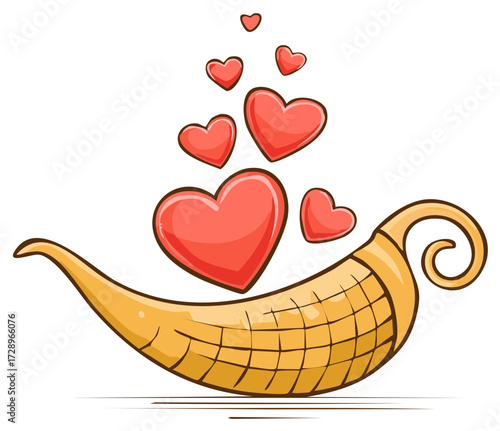 Magic lamp releasing hearts, cartoon illustration of love and romance