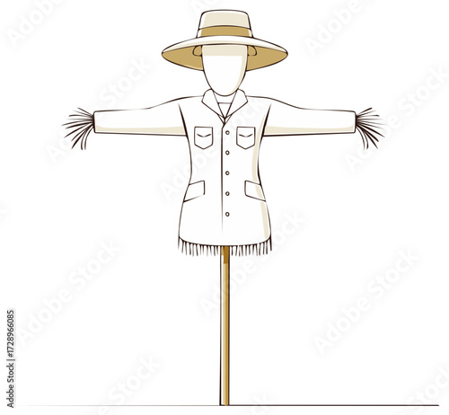 Friendly Scarecrow Illustration with Hat, Jacket, and Arms Out