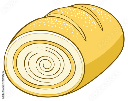 Sweet Swiss Roll Pastry with Sprinkles Vector Art Illustration