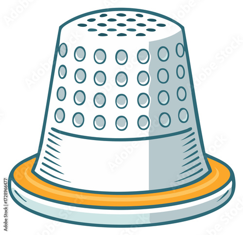 Cartoon illustration of a classic sewing thimble, an essential protective tool for needlework and crafts.