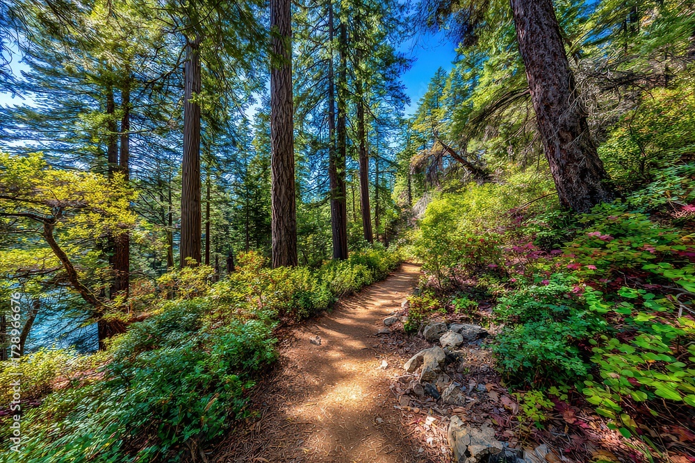 Obraz premium Forest Trail Path Through Lush Undergrowth