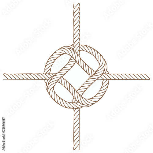 Detailed illustration of a complex nautical knot formed from twisted rope in brown