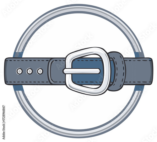 Belt icon design with silver buckle and circular frame fashion accessory illustration