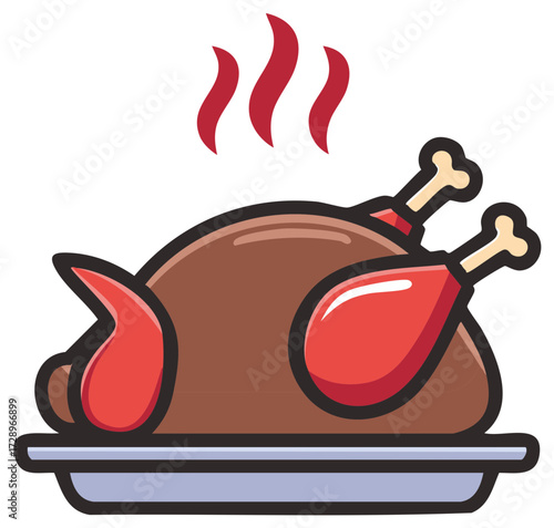 Roast turkey illustration, a festive Thanksgiving dinner with steaming cooked poultry