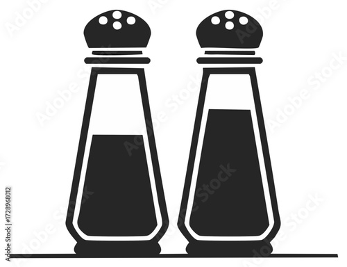 Simple black salt and pepper shakers set icon. Minimalist vector illustration for kitchen or dining design.