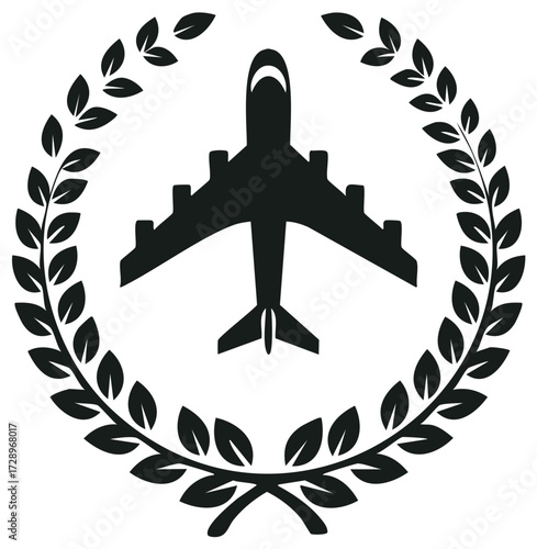 Airplane Symbol Inside a Laurel Wreath
