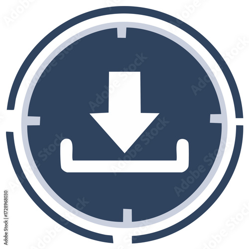 Download Icon Centered in Circle Target Transfer File Receive Blue and White Symbol