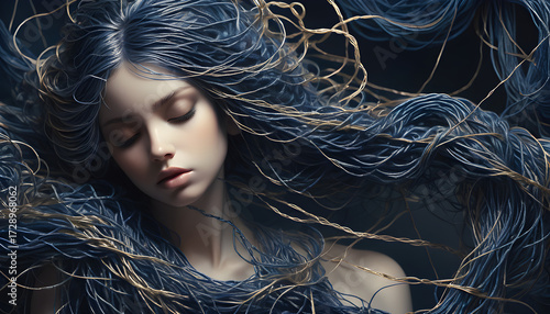 A cosmic scale hanging in the void—golden joy radiates as solar flares, indigo sorrow pools as black oceans, silver silence glows as frozen starlight. 