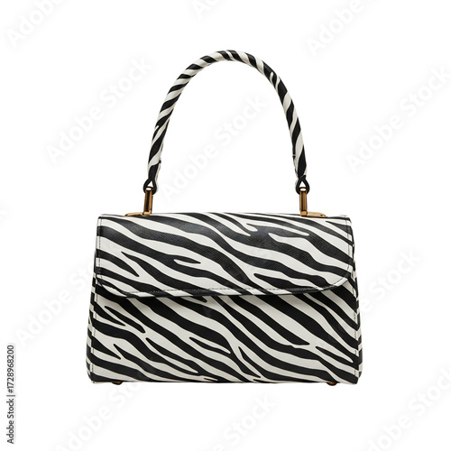 Zebra print handbag isolated on transparent background