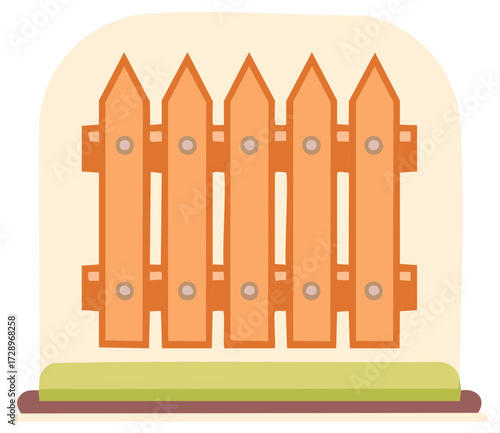 Simple orange picket fence section with a green grass base illustration