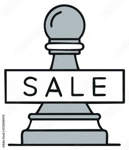 Chess pawn with SALE text banner, promotion symbol