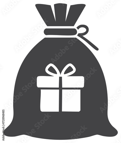 Santa's Bag Filled with Gifts - Sack of Presents, Black Glyph Icon