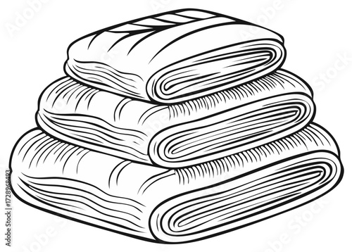 Stacked folded linens monochrome illustration