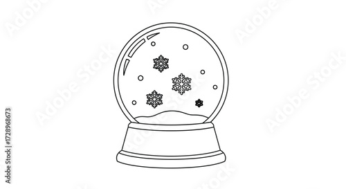 Snow globe with snowflakes inside, outline drawing