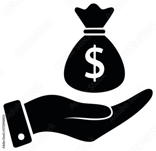 Hand holding a money bag with dollar symbol, saving and finance concept, wealth.