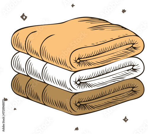 Stacked neatly folded towels of varying colors hand drawn sketch style
