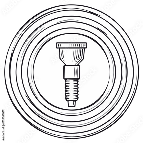 Technical Plumbing Component Outline in Concentric Circle Artistic Design Element