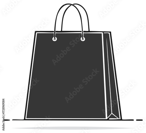 Minimalist black shopping bag icon symbolizing retail purchases and online shopping