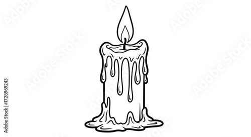 Burning candle with dripping wax in vector format